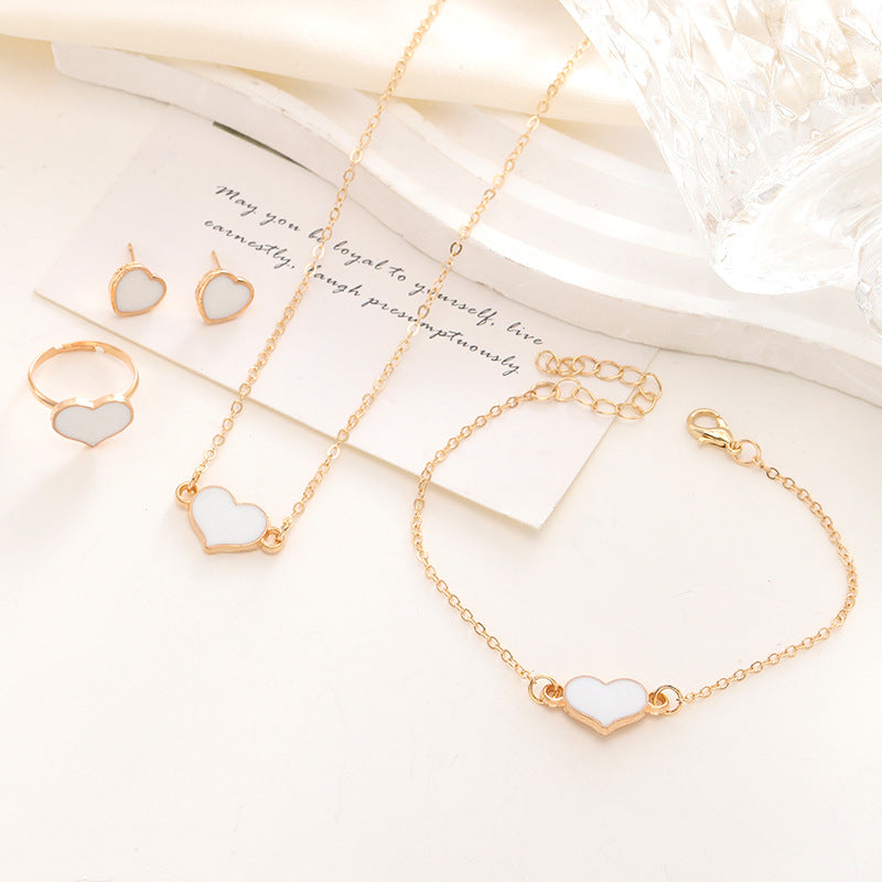 Simple Love Jewelry Women'S Fashion Necklace Suit Heart Jewelry Set Gift for Her Fashion Party Jewelry