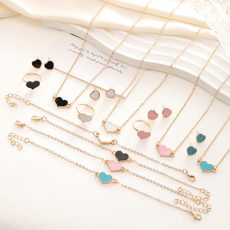 Simple Love Jewelry Women'S Fashion Necklace Suit Heart Jewelry Set Gift for Her Fashion Party Jewelry