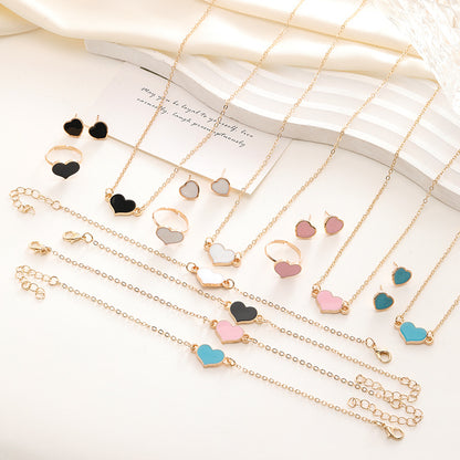 Simple Love Jewelry Women'S Fashion Necklace Suit Heart Jewelry Set Gift for Her Fashion Party Jewelry