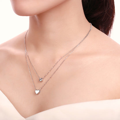 Women'S Loving Heart Zircon Multi-Layer Twin Necklace
