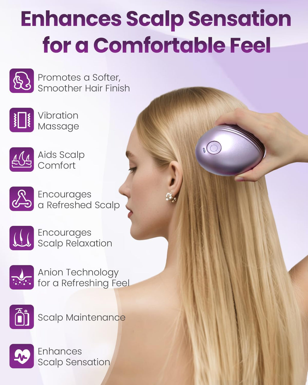 Rechargeable Electric Scalp Massager with Anion Technology – Portable Head Massager for Ultimate Relaxation and Frizz Control (Purple)