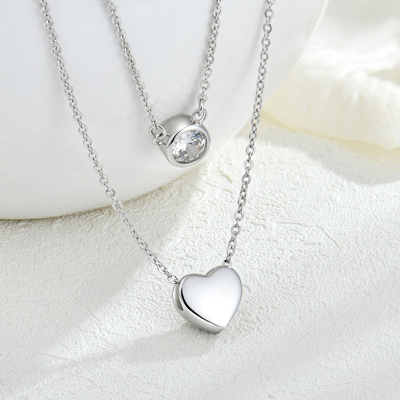 Women'S Loving Heart Zircon Multi-Layer Twin Necklace
