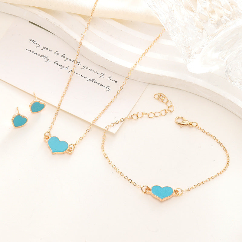 Simple Love Jewelry Women'S Fashion Necklace Suit Heart Jewelry Set Gift for Her Fashion Party Jewelry