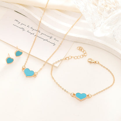 Simple Love Jewelry Women'S Fashion Necklace Suit Heart Jewelry Set Gift for Her Fashion Party Jewelry