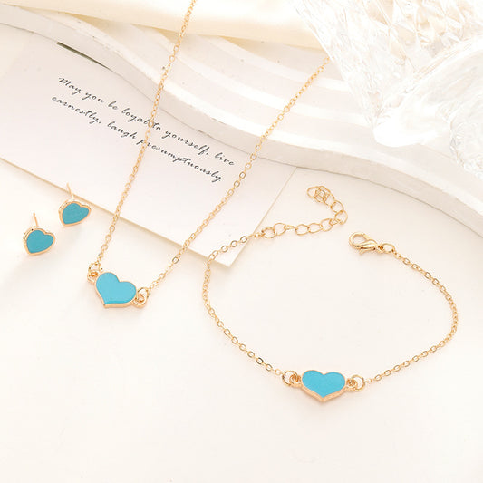 Simple Love Jewelry Women'S Fashion Necklace Suit Heart Jewelry Set Gift for Her Fashion Party Jewelry