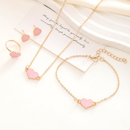Simple Love Jewelry Women'S Fashion Necklace Suit Heart Jewelry Set Gift for Her Fashion Party Jewelry