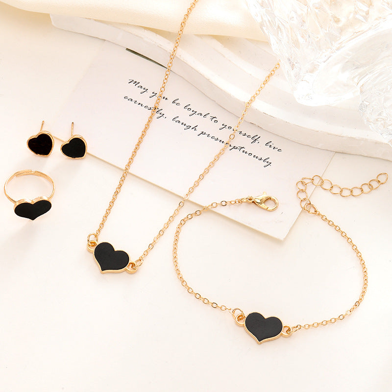 Simple Love Jewelry Women'S Fashion Necklace Suit Heart Jewelry Set Gift for Her Fashion Party Jewelry